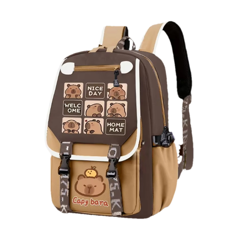 Kawaii Capybara Stylish Khaki  - School Backpack Teen ulasan dan harga